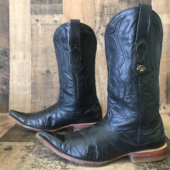 Los Altos Pointed Toe Black Cowboy Boots Mens 9.5 EE - Picture 11 of 12